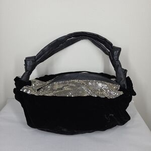 Vtg Y2K Bebe Black Velvet Silver Mesh Hobo Shoulder Bag Grunge Fairy Indie Club